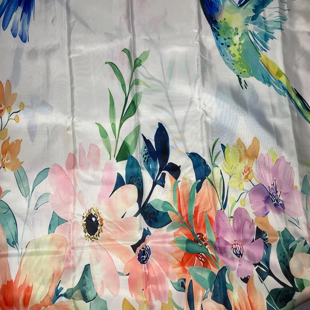 Gibelle Small Stall Shower Curtain 36 x 72 Hummingbird Floral Fabric W/Rings